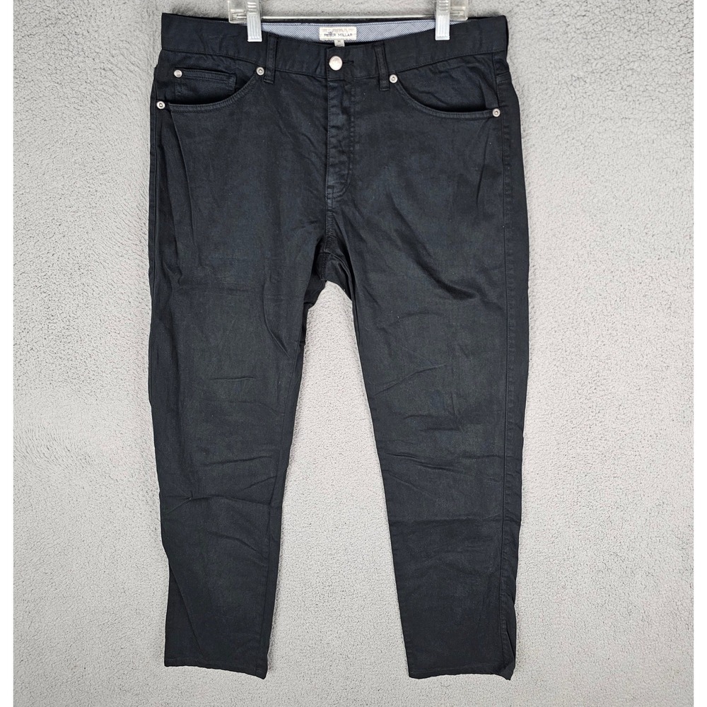 Peter Millar Pants Mens 34 Black Crown Five-Pocket Straight Leg Cotton Stretch